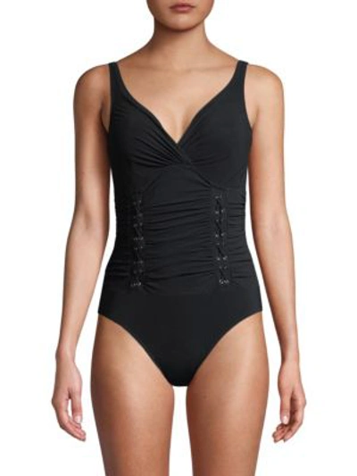 Shop Gottex Swim Moto V-neck Swimsuit In Black