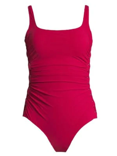 Shop Gottex Swim Moto One-piece Swimsuit In Ruby