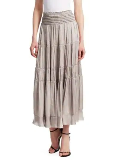 Shop Halston Heritage Flowy Smocked Waist Skirt In Stone
