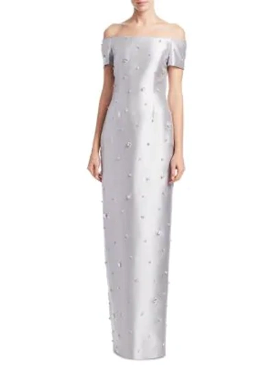 Shop Catherine Regehr Embellished Off-the-shoulder Gown In Silver