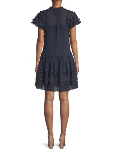 Shop Rebecca Taylor Ruffle Button-front Dress In Navy