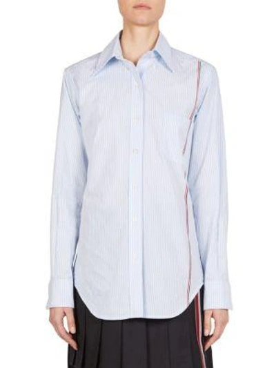 Shop Thom Browne Oversize Pinstripe Button-down Shirt In Light Blue