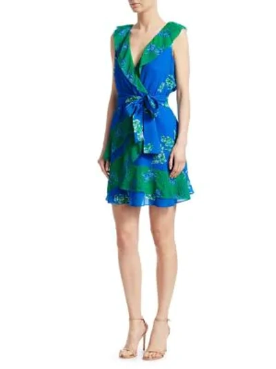 Shop Tanya Taylor Graphic Floral-print A-line Wrap Dress In Sapphire
