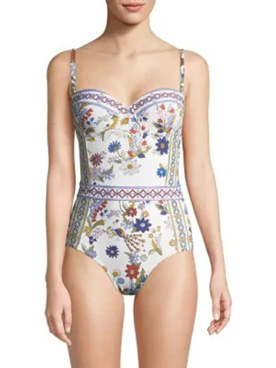 Shop Tory Burch Meadow Folly One-piece Floral Swimsuit In Ivory Meadow Folly
