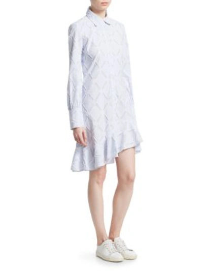 Shop Derek Lam 10 Crosby Ruffled Long Sleeve Shirt Dress In White Blue