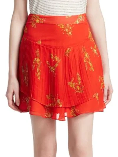 Shop Derek Lam 10 Crosby Floral Pleated Mini Skirt In Red