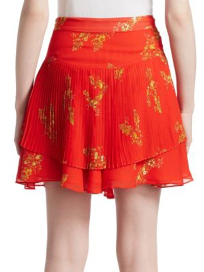 Shop Derek Lam 10 Crosby Floral Pleated Mini Skirt In Red