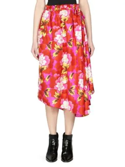 Shop Kenzo Floral-print Midi Skirt In Medium Red