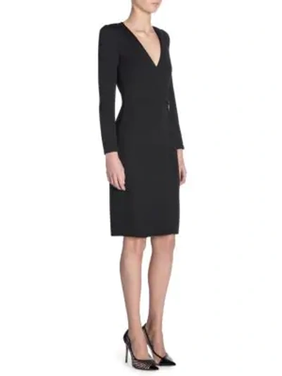 Shop Giorgio Armani Long-sleeve V-neck Drape Dress In Black