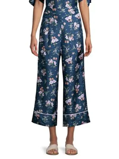 Shop Rebecca Taylor Emilia Wide-leg Silk Pants In Teal Multi