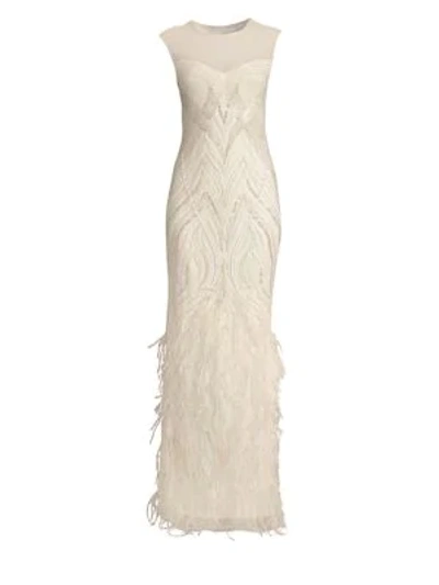 Shop Parker Black Allie Beaded Feather Gown In Champagne