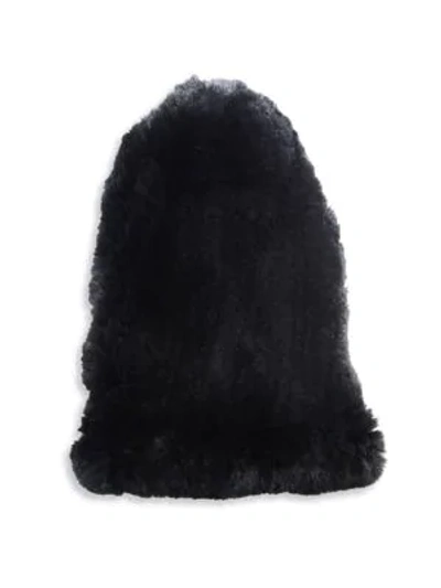 Shop Surell Rabbit Fur Slouch Beanie In Black