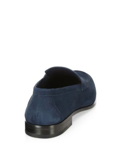 Shop Giorgio Armani Soft Suede Penny Loafers In Blue