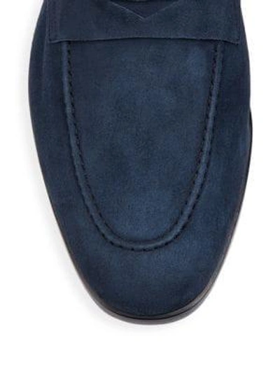 Shop Giorgio Armani Soft Suede Penny Loafers In Blue