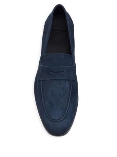 Shop Giorgio Armani Soft Suede Penny Loafers In Blue