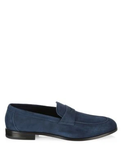Shop Giorgio Armani Soft Suede Penny Loafers In Blue