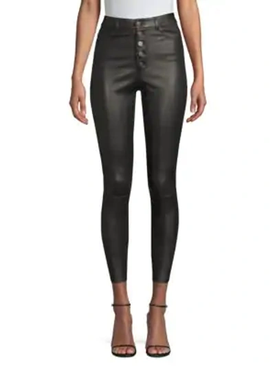 Shop Alice And Olivia Mikah High-rise Leather Leggings In Black