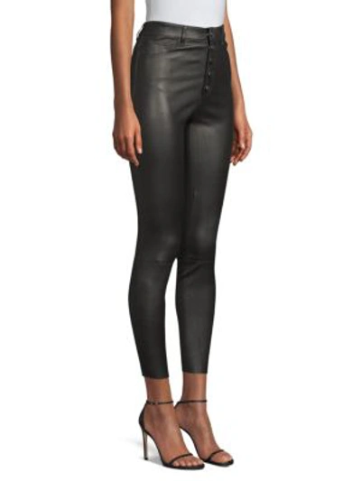 Shop Alice And Olivia Mikah High-rise Leather Leggings In Black