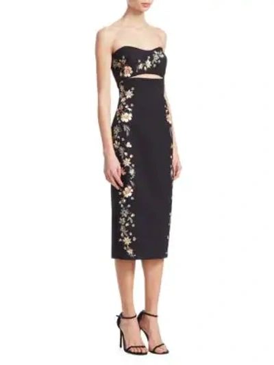 Shop Cinq À Sept Clemence Strapess Embroidery Dress In Black Multi