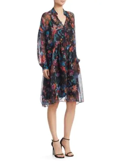 Shop Iro Silk Floral-print Dress In Black Blue