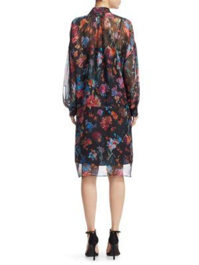 Shop Iro Silk Floral-print Dress In Black Blue