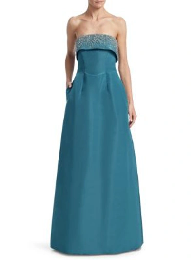 Shop Catherine Regehr Doris Day Strapless Silk Gown In Dusty Turquoise