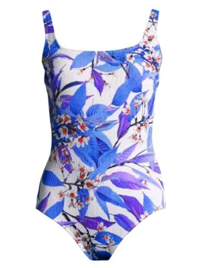 Shop Gottex Swim Sakura Floral Swimsuit In Multi Blue