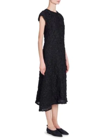 Shop Jil Sander Asymmetric Textured Silk-blend Midi Dress In Navy