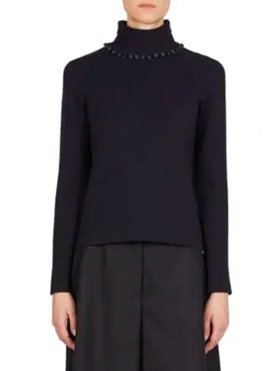 Shop Thom Browne Bridal Button Turtleneck Sweater In Navy