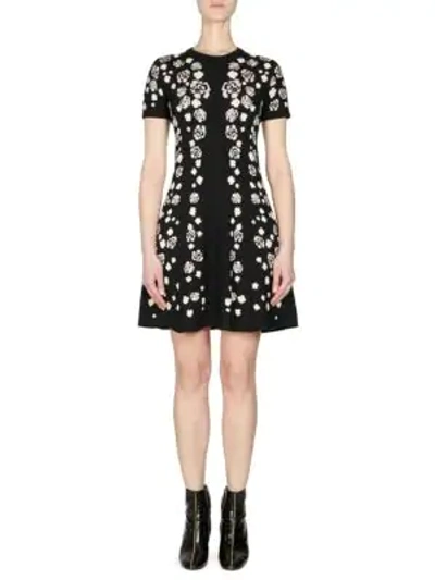 Shop Kenzo Floral Short-sleeve Fit-&-flare Dress In Black