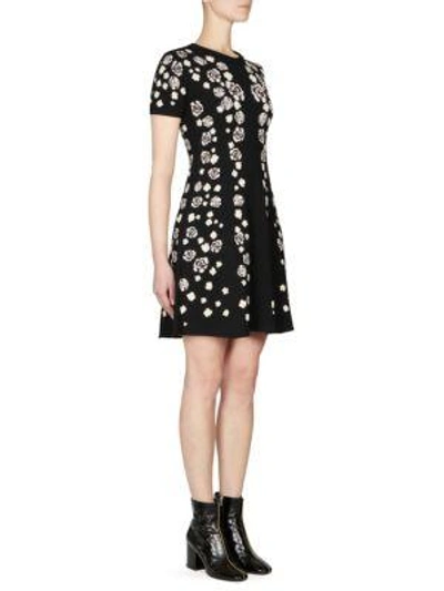 Shop Kenzo Floral Short-sleeve Fit-&-flare Dress In Black