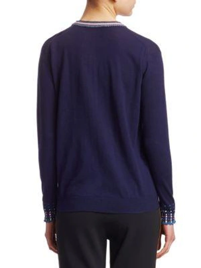Shop Peter Pilotto Embroidered Day Wool Knit Pullover In Navy