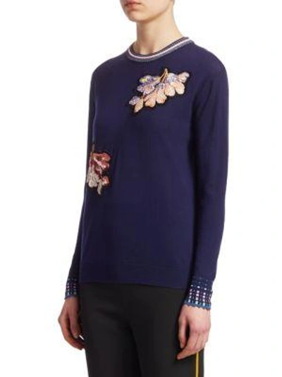 Shop Peter Pilotto Embroidered Day Wool Knit Pullover In Navy