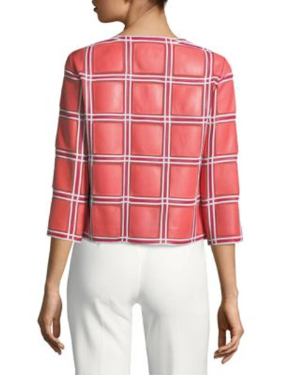 Shop Escada Windowpane Leather Jacket In Pink