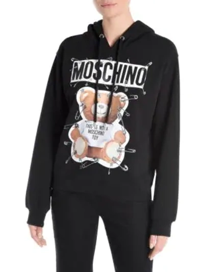 Shop Moschino Bear Logo Hoodie In Black Multi