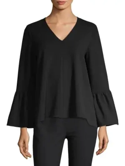 Shop Tibi Crepe Bell-sleeve Top In Black