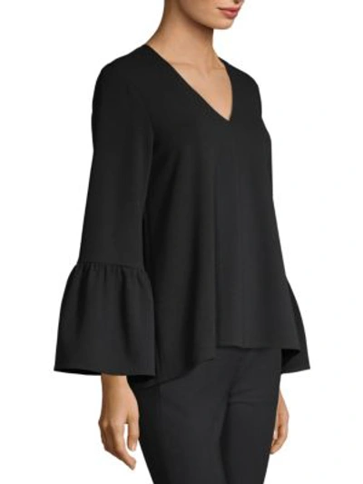 Shop Tibi Crepe Bell-sleeve Top In Black