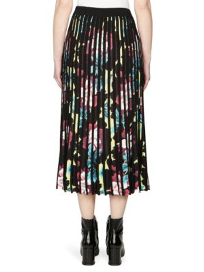 Shop Kenzo Pleated Floral Midi Skirt In Mustard