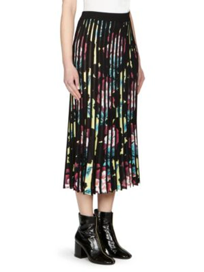 Shop Kenzo Pleated Floral Midi Skirt In Mustard