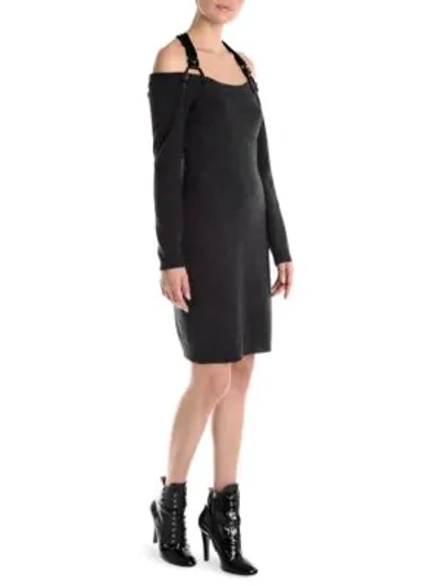 Shop Moschino Knit Off-shoulder Mini Dress In Grey