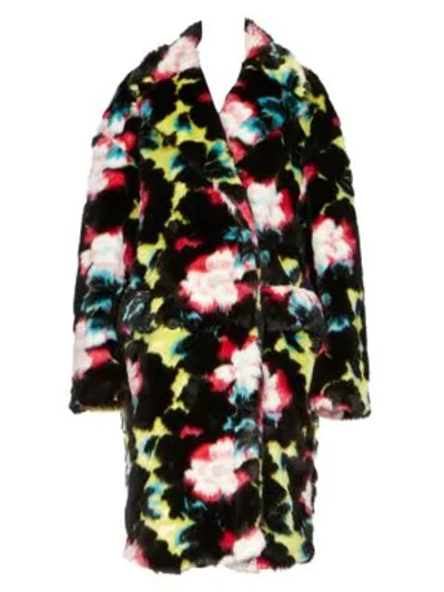 Shop Kenzo Floral-print Faux Fur Coat In Absinthe