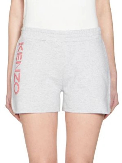 Shop Kenzo Cotton Logo Shorts In Pale Grey