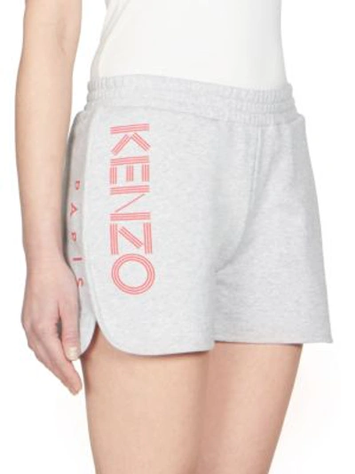 Shop Kenzo Cotton Logo Shorts In Pale Grey