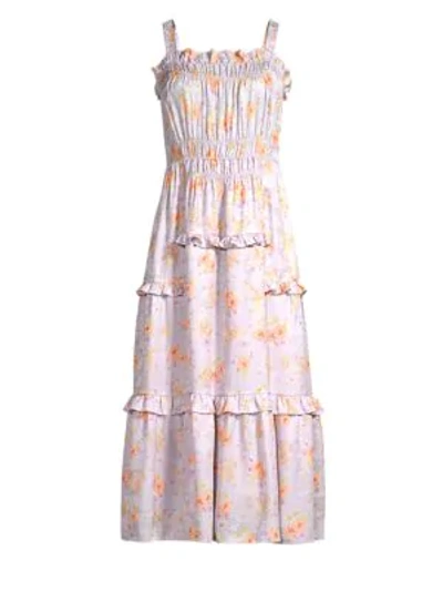 Shop Rebecca Taylor Emilia Silk Midi Dress In Lavender