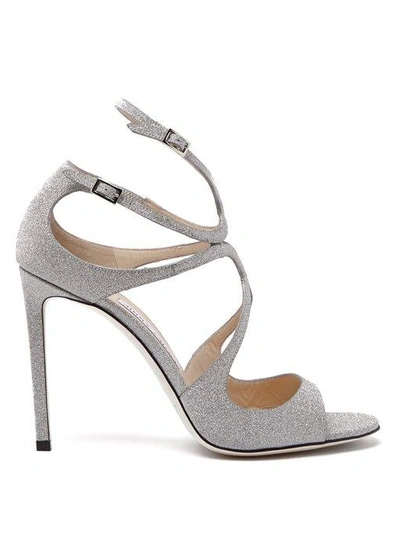 Jimmy Choo Lang 100mm Fine Glittered Leather Sandals In Metallic-silver ...