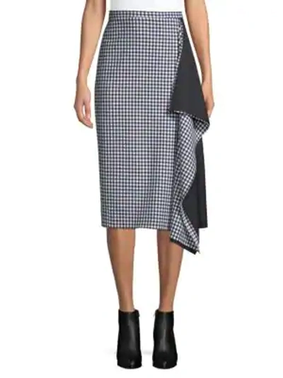 Shop Tibi Gingham Asymmetrical Pencil Skirt In Gingham Multi