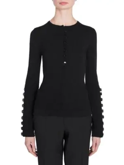 Shop Jil Sander Wool Buttoned Knit Sweater In Black