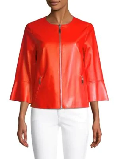 Shop Escada Sport Levangelista Leather Bell-sleeve Jacket In Bright