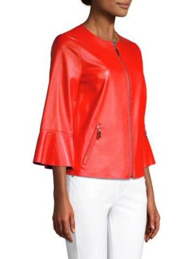 Shop Escada Sport Levangelista Leather Bell-sleeve Jacket In Bright