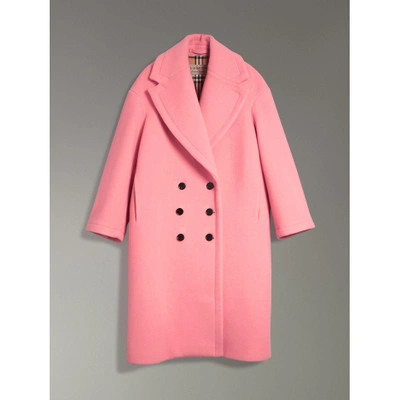Shop Burberry Double-faced Wool Cashmere Oversized Coat In Bright Coral Pink